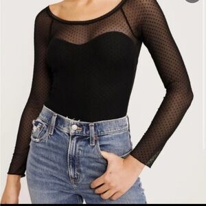 ABERCROMBIE & FITCH Mesh and Lace Seamless Sweetheart Bodysuit Black Size Medium